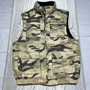 10W Apparel Workwear Camo Utility Vest XL Green Brown Full Zip Multi-Pocket